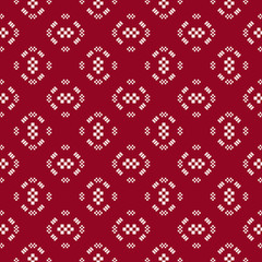 Vector geometric traditional folk ornament. Dark red and white seamless pattern