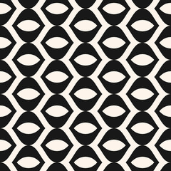 Vector abstract geometric monochrome seamless pattern with curved shapes, lines