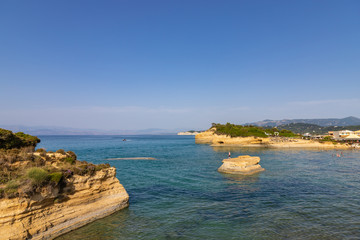 Eroding cliffs of bedded sandstone at the resort of Sidari, north Corfu, Greece