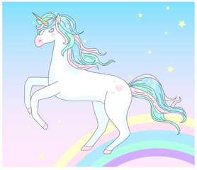  Beautiful unicorn with a rainbow. Vector illustration