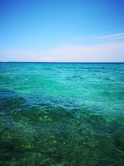 Exotic beach with green, emerald water color