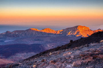 Spectacular sunset landscape on vulcano caldera Tenerife