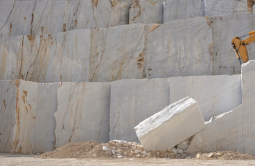 White marble blocks in a Carrara quarry, stone industry