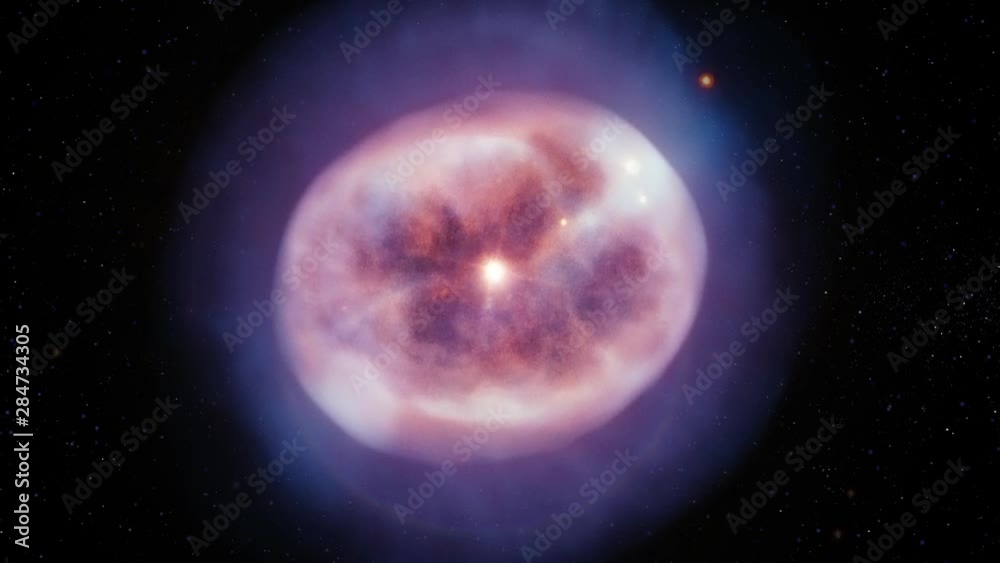 Wall mural planetary nebula ngc 2022 rotating animation in outer space with big flare bright light in eye. cont