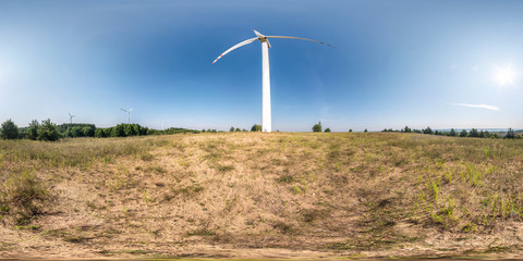 full seamless spherical hdri panorama 360 degrees angle view near huge windmill propeller in...