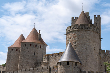 Fototapeta na wymiar Walls and towers of Carcassonne in Aude France