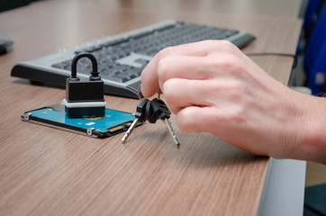 cyber security internet and networking concept. Concept of internet password security, data privacy, cybercrime prevention. Padlock on computer keyboard. 