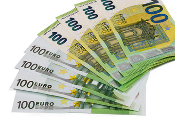 Fan-shaped banknotes of hundred euro