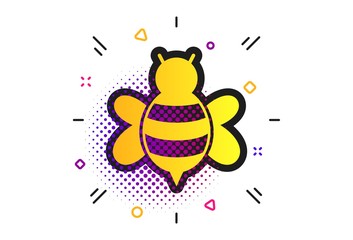 Bee sign icon. Halftone dots pattern. Honeybee or apis with wings symbol. Flying insect. Classic flat bee icon. Vector