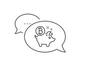 Bitcoin line icon. Chat bubble design. Cryptocurrency coin sign. Piggy bank money symbol. Outline concept. Thin line bitcoin coin icon. Vector