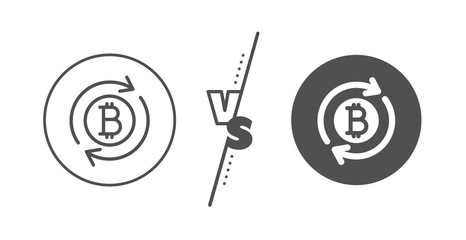 Refresh cryptocurrency coin sign. Versus concept. Bitcoin line icon. Crypto money symbol. Line vs classic refresh bitcoin icon. Vector