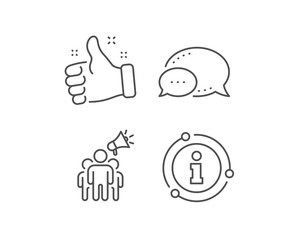 Brand ambassador line icon. Chat bubble, info sign elements. Holding megaphone sign. Advertisement device symbol. Linear brand ambassador outline icon. Information bubble. Vector