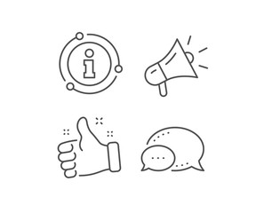 Megaphone line icon. Chat bubble, info sign elements. Advertisement device symbol. Brand ambassador sign. Linear megaphone outline icon. Information bubble. Vector
