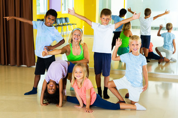 Fototapeta na wymiar Children having fun in choreography class