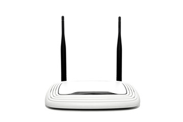 White router with two black antennas