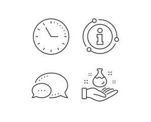 Chemistry lab line icon. Chat bubble, info sign elements. Laboratory flask sign. Analysis symbol. Linear chemistry lab outline icon. Information bubble. Vector