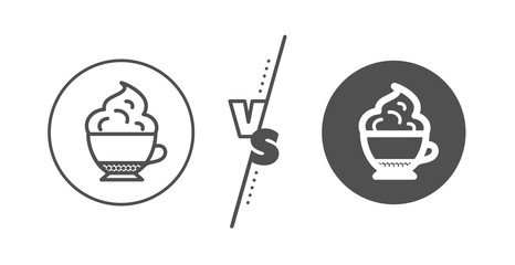Hot drink sign. Versus concept. Cappuccino coffee with Whipped cream icon. Beverage symbol. Line vs classic cappuccino cream icon. Vector