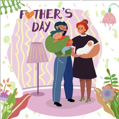 Happy Fathers Day Greeting Card, Parents and Kids