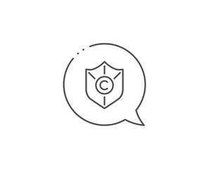 Copyright protection line icon. Chat bubble design. Copywriting sign. Shield symbol. Outline concept. Thin line copyright protection icon. Vector