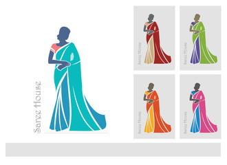 Vector illustration of Indian women with different Saree concepts - obrazy, fototapety, plakaty