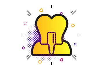 Tooth implant icon. Halftone dots pattern. Dental endosseous implant sign. Dental care symbol. Classic flat tooth implant icon. Vector