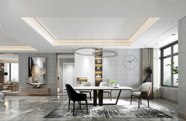 3d render of modern living and dining room