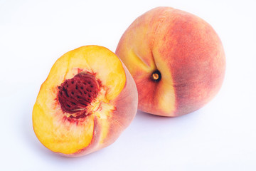 Peach. Fruit with slice isolated on white background