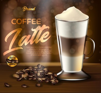 Arabica Coffee Latte Promo Banner, Drink Glass