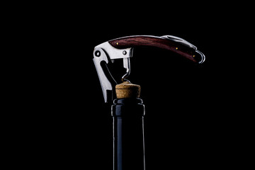 Bottle of wine and corkscrew