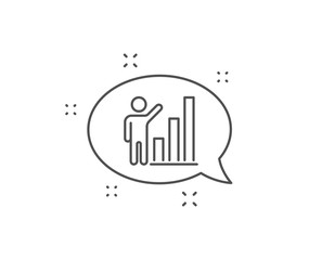 Graph line icon. Chat bubble design. Column chart sign. Growth diagram symbol. Outline concept. Thin line graph chart icon. Vector