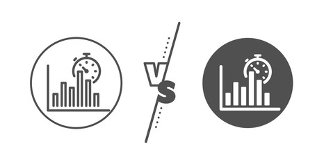Column graph sign. Versus concept. Report timer line icon. Growth diagram chart symbol. Line vs classic report timer icon. Vector