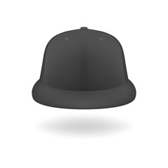 Vector 3d Realistic Render Black Blank Baseball Snapback Cap Icon Closeup Isolated on White Background. Design Template for Mock-up, Branding, Advertise. Front View