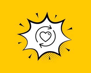Update relationships line icon. Comic speech bubble. Love dating symbol. Valentines day sign. Yellow background with chat bubble. Update relationships icon. Colorful banner. Vector