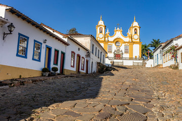 Tiradentes Mother Church, Santo Antonio Catholic Church seen in the morning with blue sky in city Tiradentes, Minas Gerais, Brazil