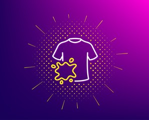 Dirty t-shirt line icon. Halftone pattern. Laundry shirt sign. Clothing cleaner symbol. Gradient background. Dirty t-shirt line icon. Yellow halftone pattern. Vector