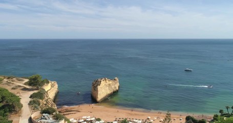 Aerial view on Praia da Cova Redonda on the south coast of Algarve destination region, Portugal.