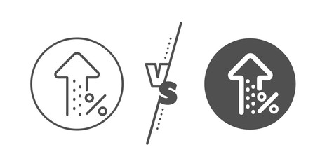 Discount sign. Versus concept. Increasing percent line icon. Credit percentage growing symbol. Line vs classic increasing percent icon. Vector