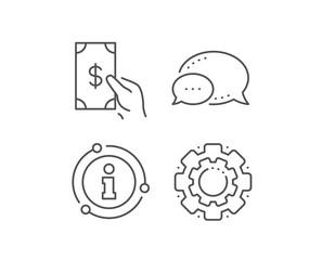 Hold Cash money line icon. Chat bubble, info sign elements. Banking currency sign. Dollar or USD symbol. Linear receive money outline icon. Information bubble. Vector