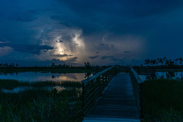 Lightning at sunset at Pine Glades Natural Area, Jupiter, Florida, Palm Beach County, USA