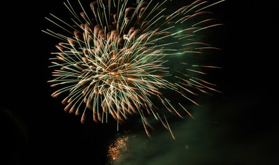 Salute, fireworks in the night sky.