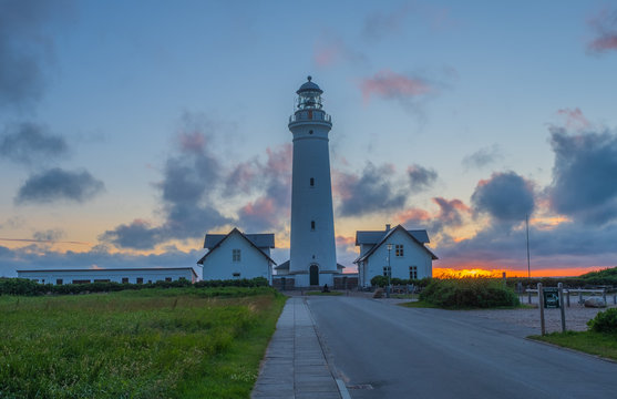 Historical Hirtshals lighthouse on the coast of Skagerrak, Denmark(Danmark). July 2019
