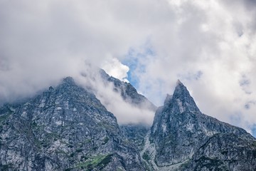 Mountain peaks. Tatra mountains and white clouds. Poland.