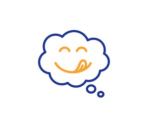 Emoticon with tongue sign. Yummy smile line icon. Comic speech bubble symbol. Colorful outline concept. Blue and orange thin line yummy smile icon. Vector