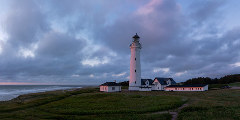 Fototapeta na wymiar Historical Hirtshals lighthouse on the coast of Skagerrak, Denmark(Danmark). July 2019