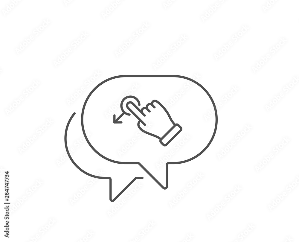Poster drag drop gesture line icon. chat bubble design. slide arrow sign. swipe action symbol. outline conc