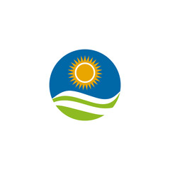 Landscape logo design with sunrise icon