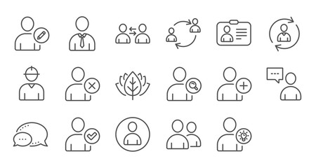 User person line icons. Profile, Group and Support. People linear icon set. Quality line set. Vector