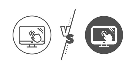 Online quiz test sign. Versus concept. Touch screen line icon. Line vs classic touch screen icon. Vector