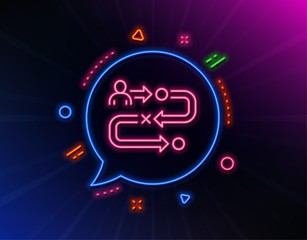 Journey path line icon. Neon laser lights. Project process sign. Glow laser speech bubble. Neon lights chat bubble. Banner badge with journey path icon. Vector