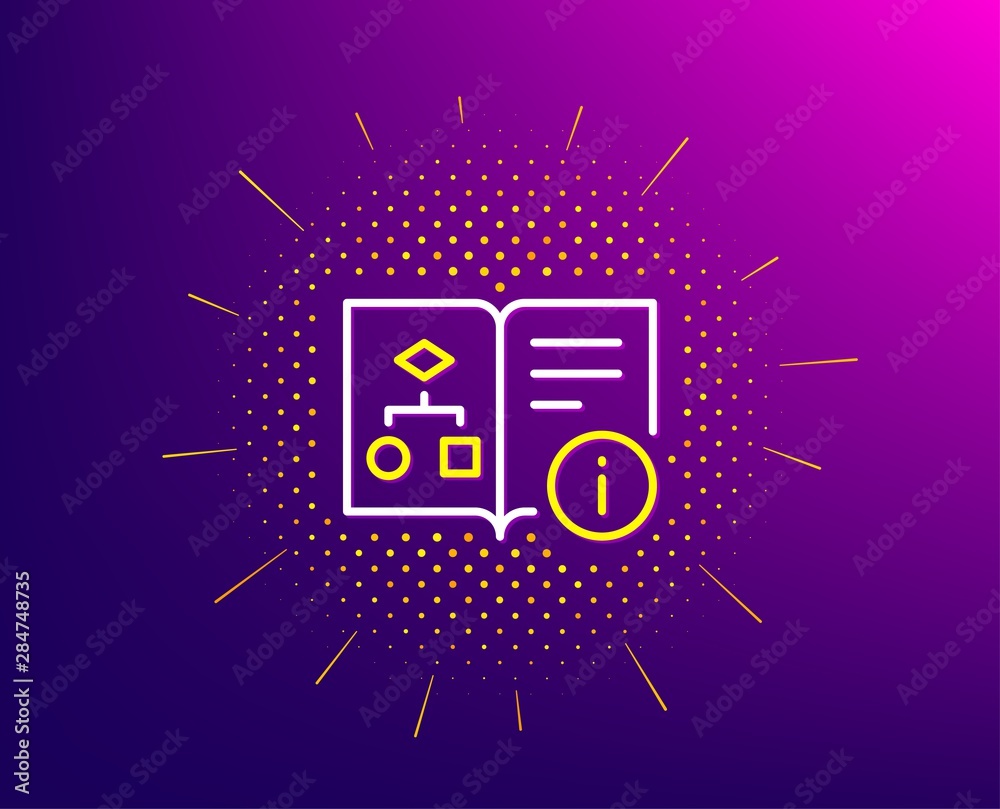 Aufkleber technical algorithm line icon. halftone pattern. project documentation sign. gradient background. te